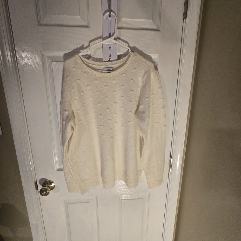 Croft & Barrow Elegant Ivory Raised Dots Sweater Womens XL Cozy Winter Neutral